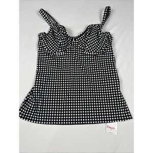 NWT Freya Women's Plunge Tankini Top Black White Plaid Size 36DDD